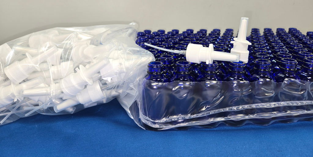 Nasal Sprayer Top & Bottle Sets-30 ml Cobalt Blue Glass Bottles and NASAL Tops- 120 Pack-EMPTY-Unassembled