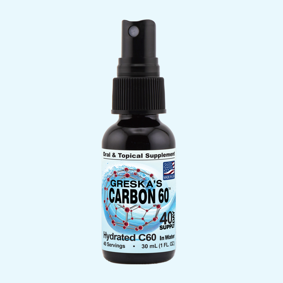 Greska's C60 in distilled Water Hydrated Fullerenes (Zero Calories) For Oral and Topical Use