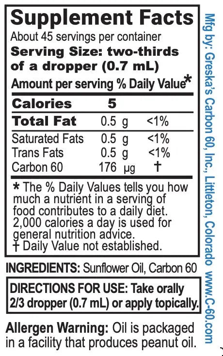 Greska’s 45-Day Supply C60 in Low Omega 6 Heart Healthy Sunflower Oil  Oral Supplement for Overall Health