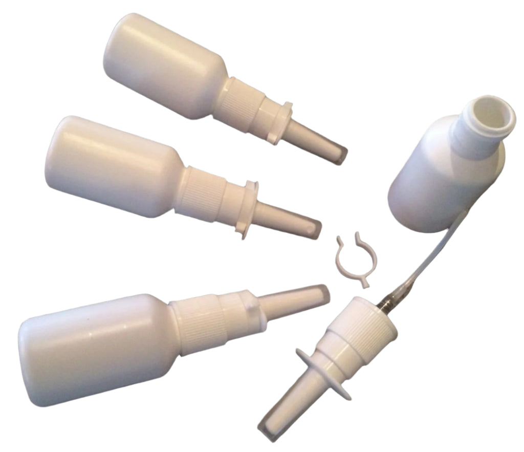 Pharma-quality 20ml HDPE Nasal Pump Sprayer & Bottle Sets - 50 Pack - NO LABELS